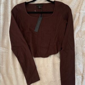 House of Harlow 1960 Brown Long Sleeve Cropped Top